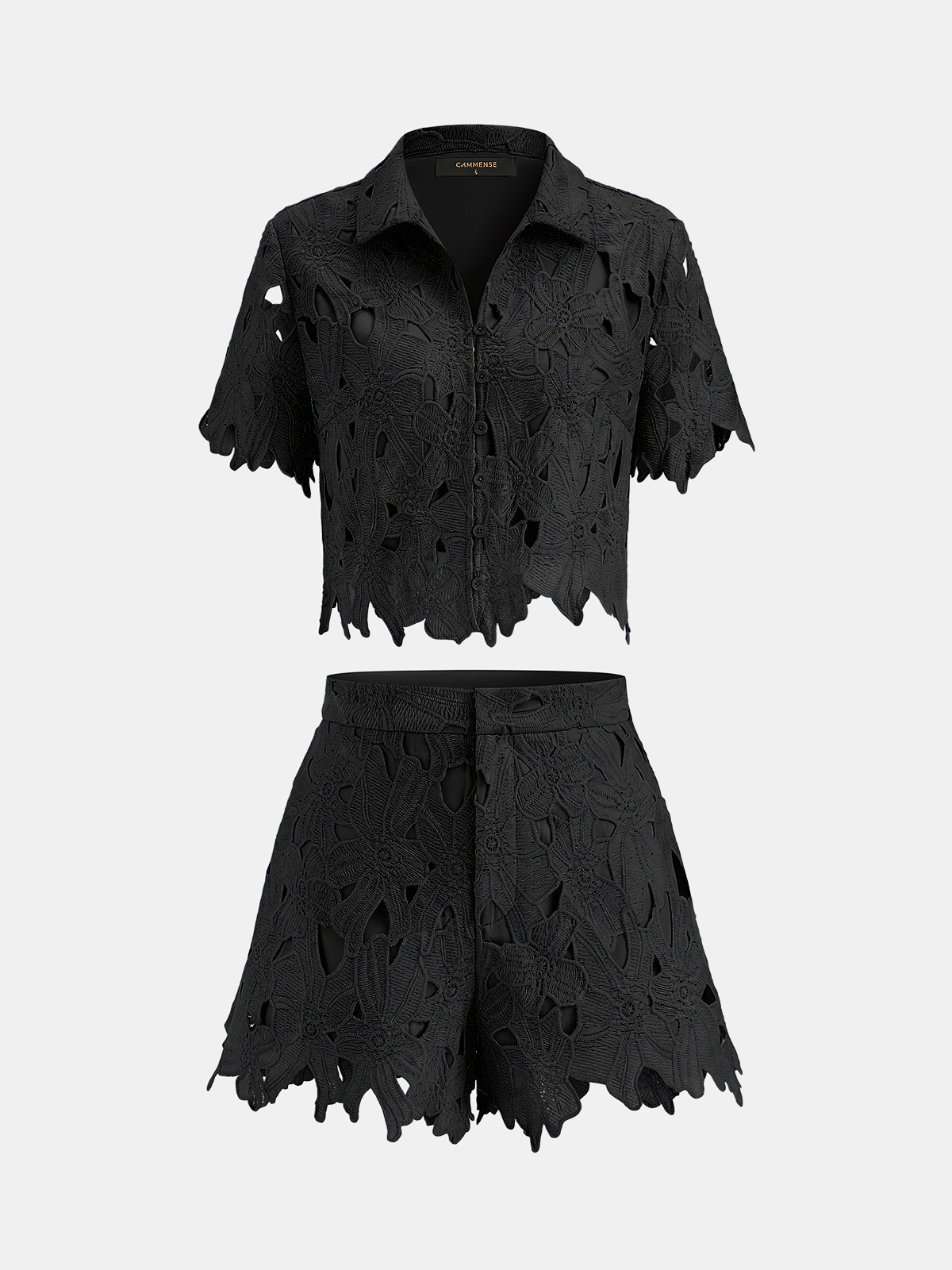 Floral Lace Cropped Shirt & Shorts Set for Women Summer Casual