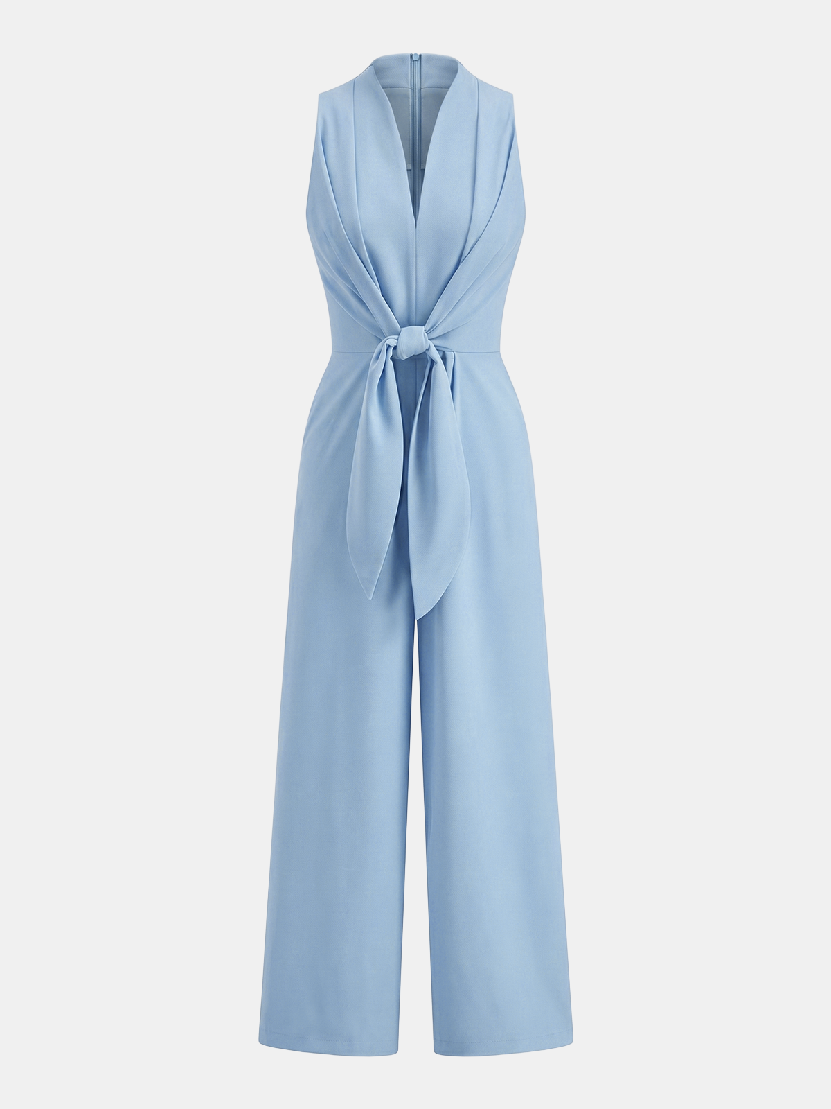 Sleeveless V-Neck Tie Waist Wide-Leg Jumpsuit for Women, Stylish Chic Comfortable