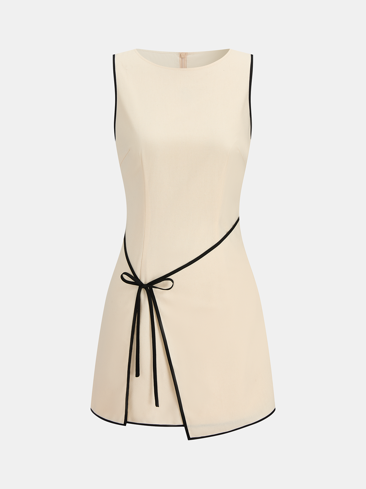 Linen Blend Contrast Piping Sleeveless Mini Dress Women's Summer Casual Fashion