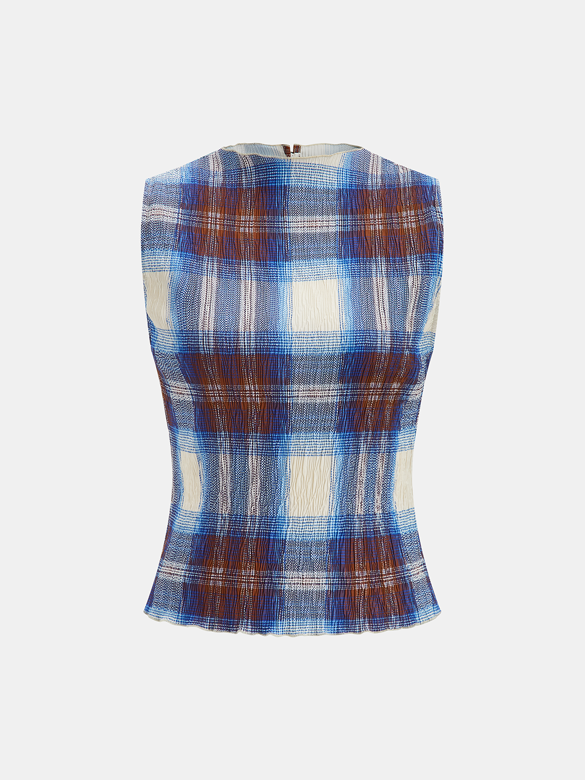 Plaid Crinkle Sleeveless Top Lightweight Summer Fashion