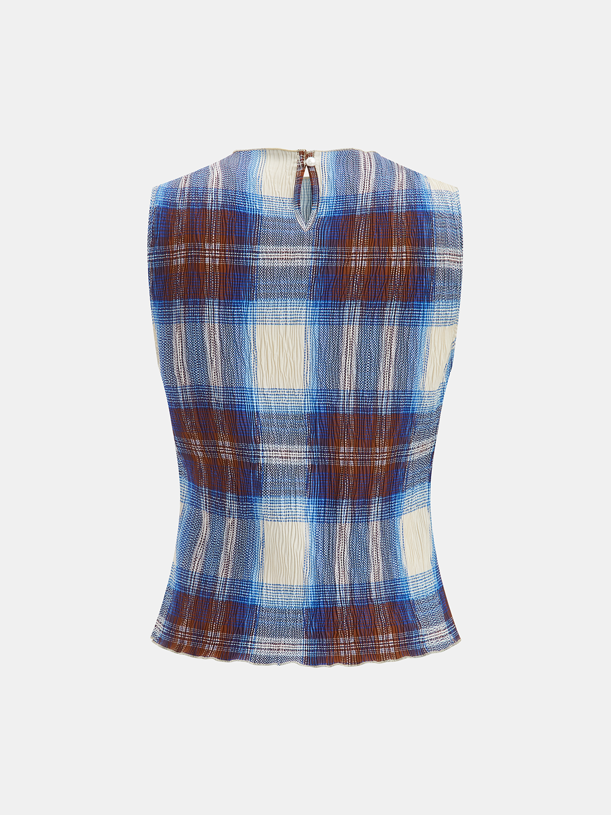 Plaid Crinkle Sleeveless Top Lightweight Summer Fashion