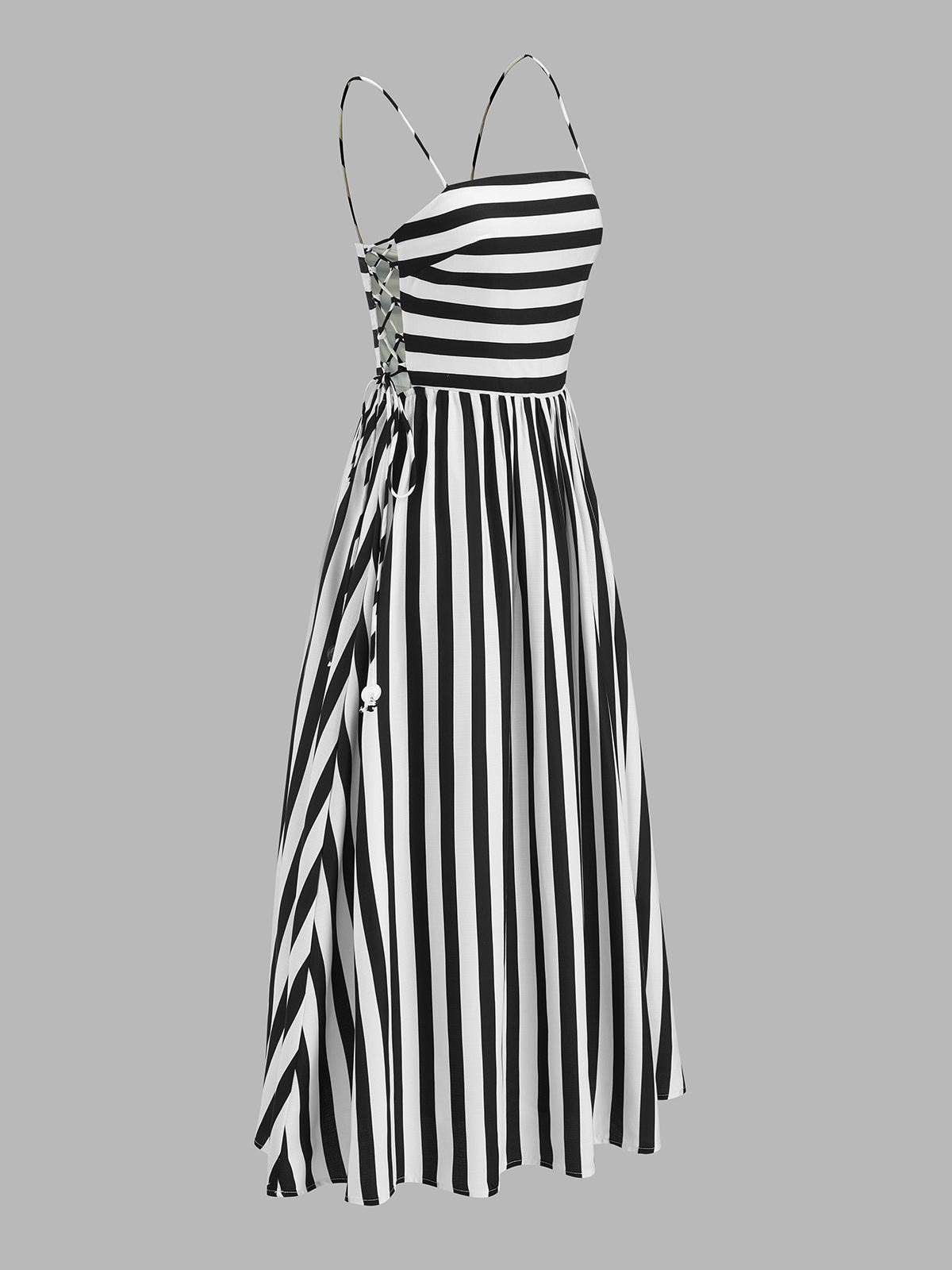 Striped Cami Lace Up Side Sleeveless Maxi Dress with Adjustable Straps