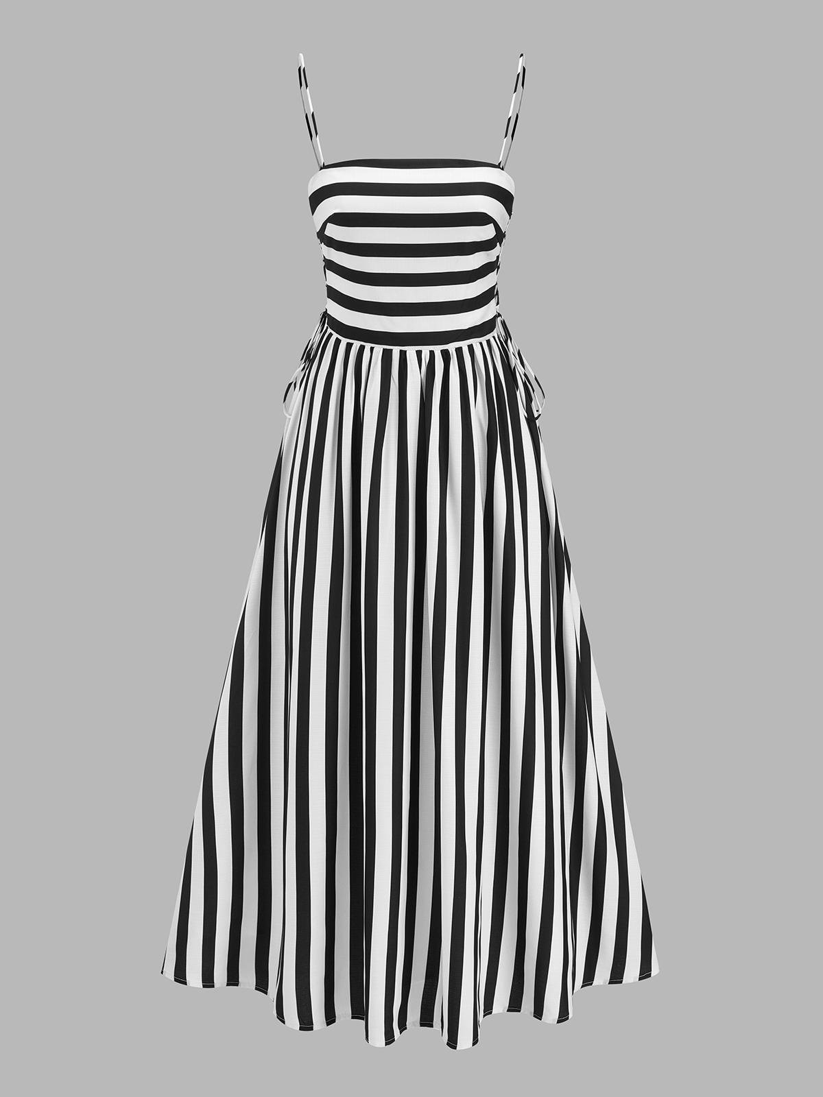 Striped Cami Lace Up Side Sleeveless Maxi Dress with Adjustable Straps