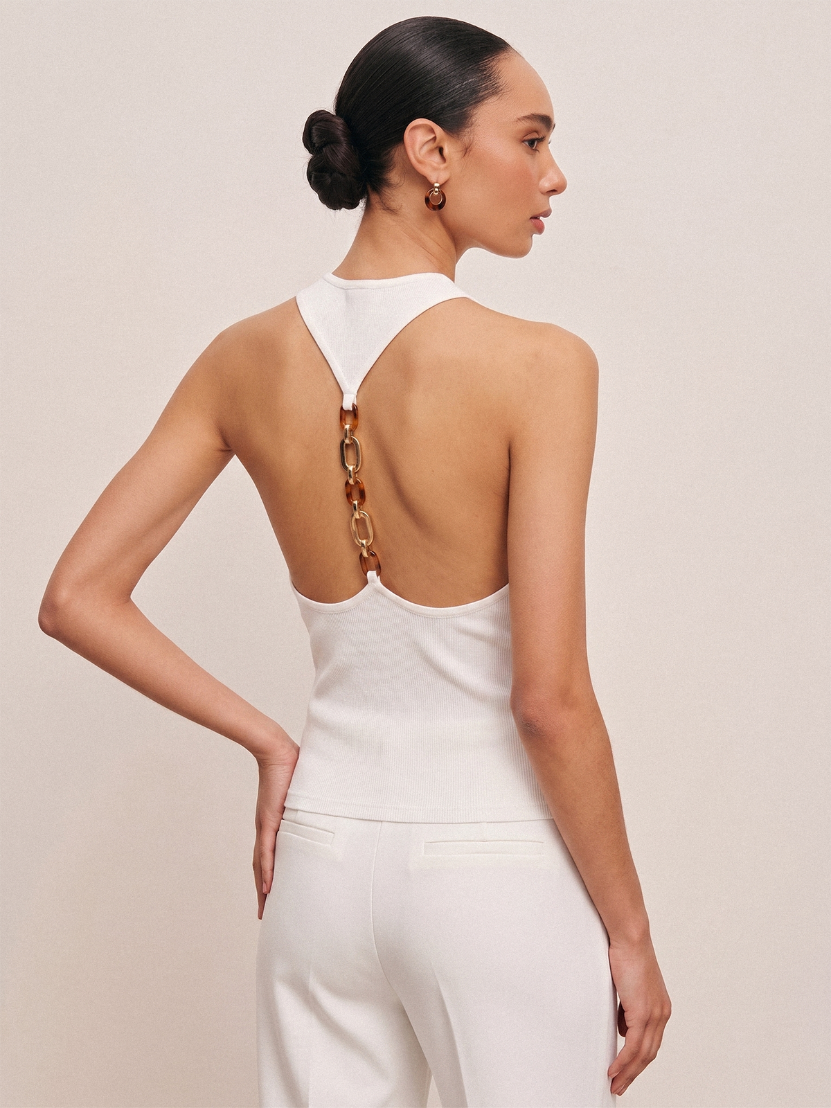 Chain Decor Backless Tank Top Versatile Summer Essential Women's Wear