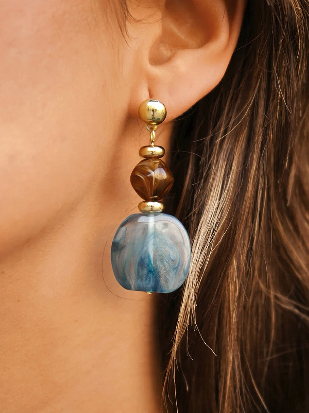 Vintage Resin Bead Drop Dangle Earrings, Bohemian Statement Fashion Jewelry