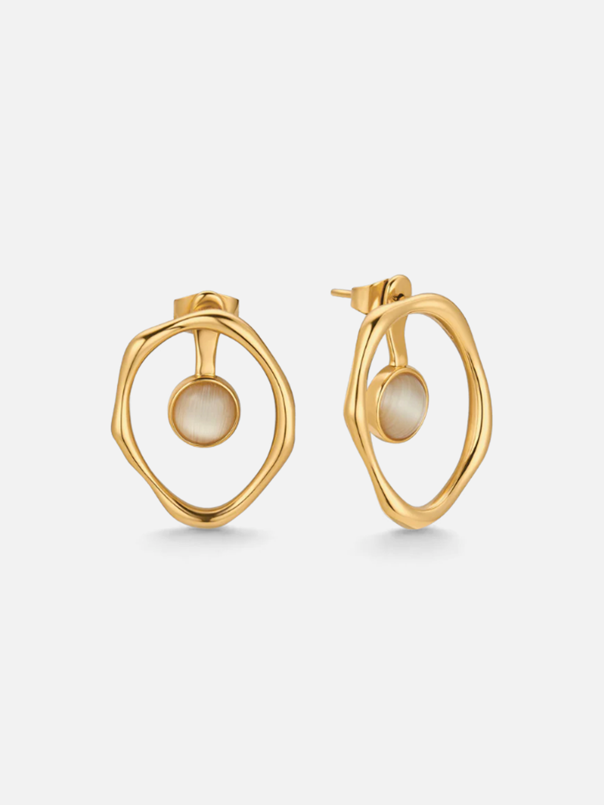 Irregular Hoop Opal Stud Earrings for Women Handcrafted Jewelry