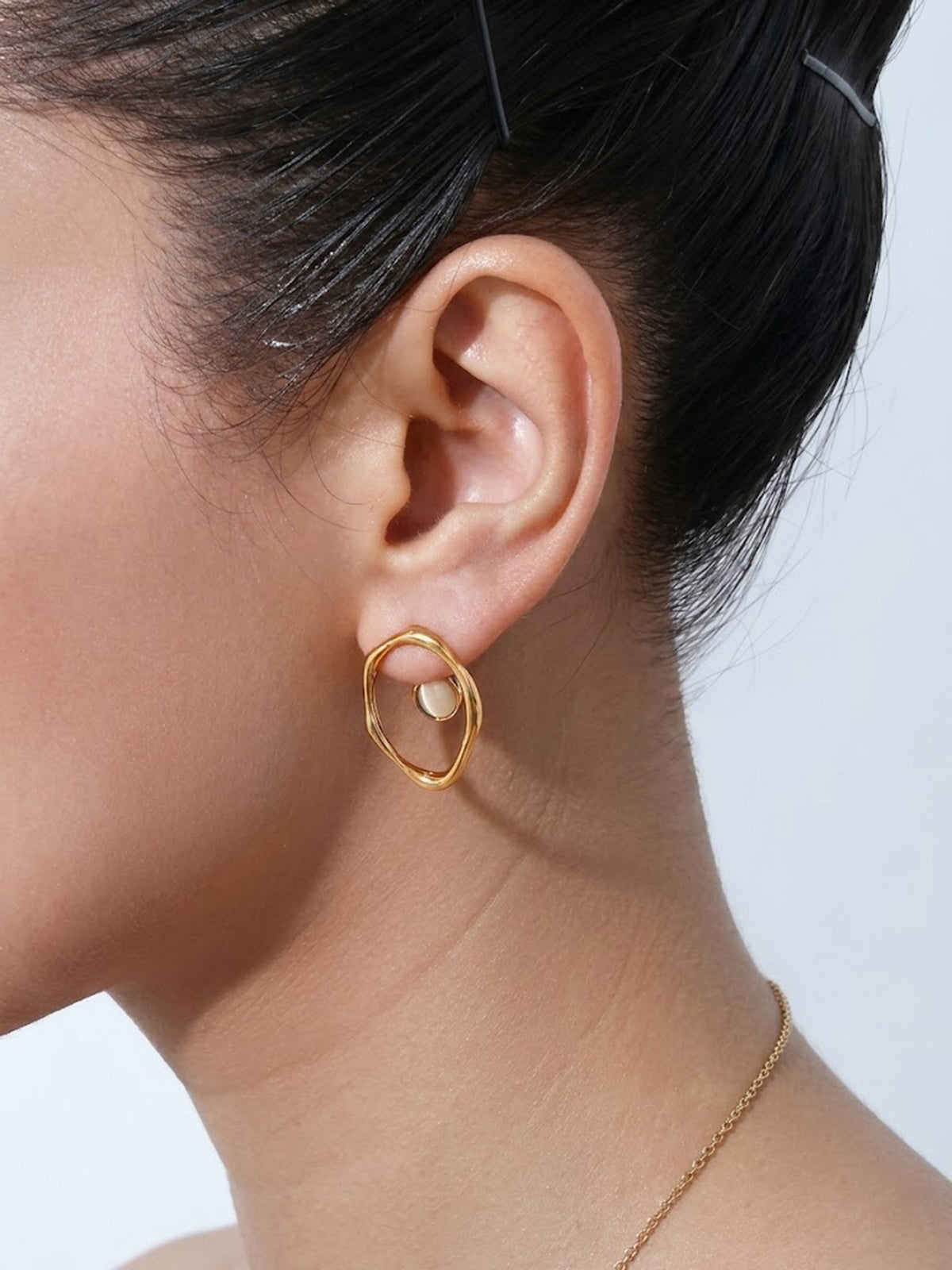 Irregular Hoop Opal Stud Earrings for Women Handcrafted Jewelry