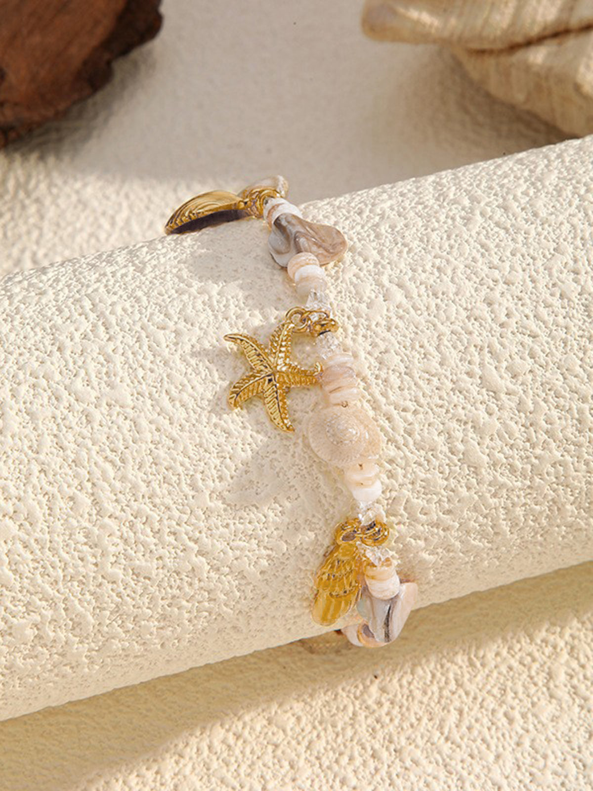 Starfish Shell Beach Charm Bracelet, Adjustable Ocean-Themed Summer Jewelry