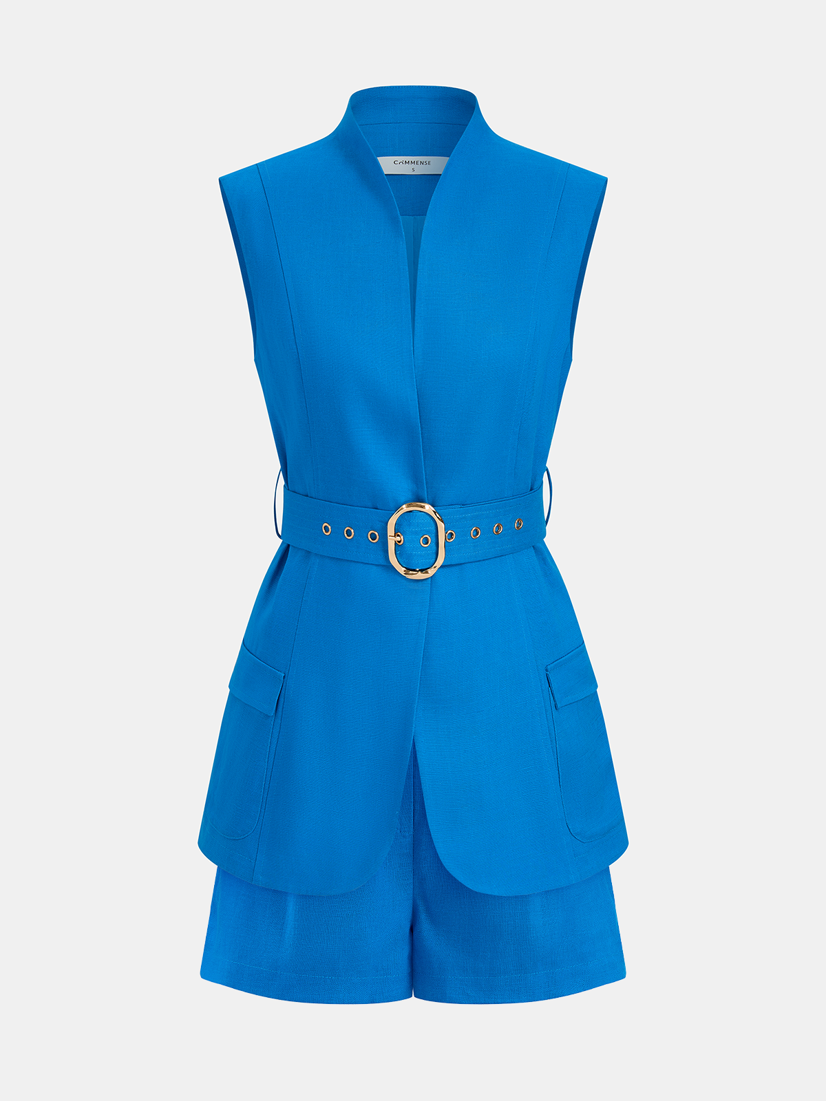 Sleeveless Blazer Vest & Pleated Shorts Set for Women, Casual Outfit