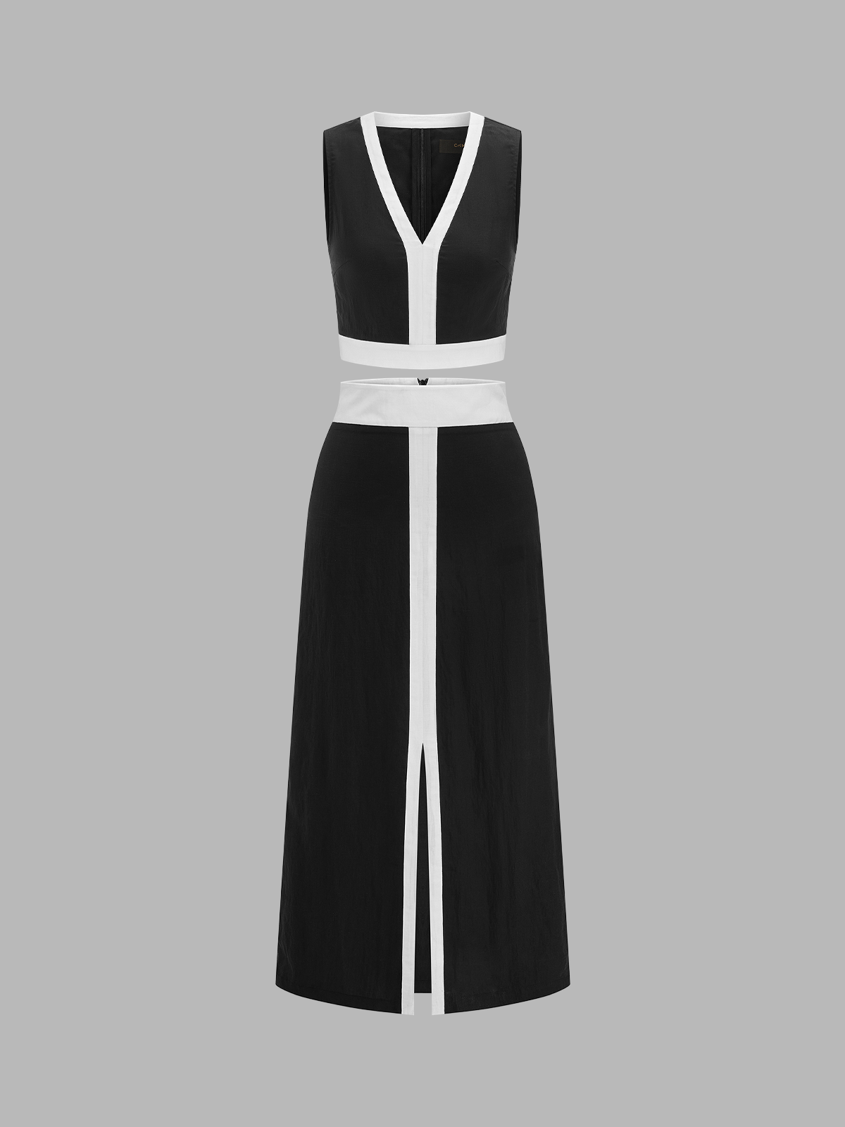 Contrast Trim Crop Top & Side Slit Midi Skirt Set for Women