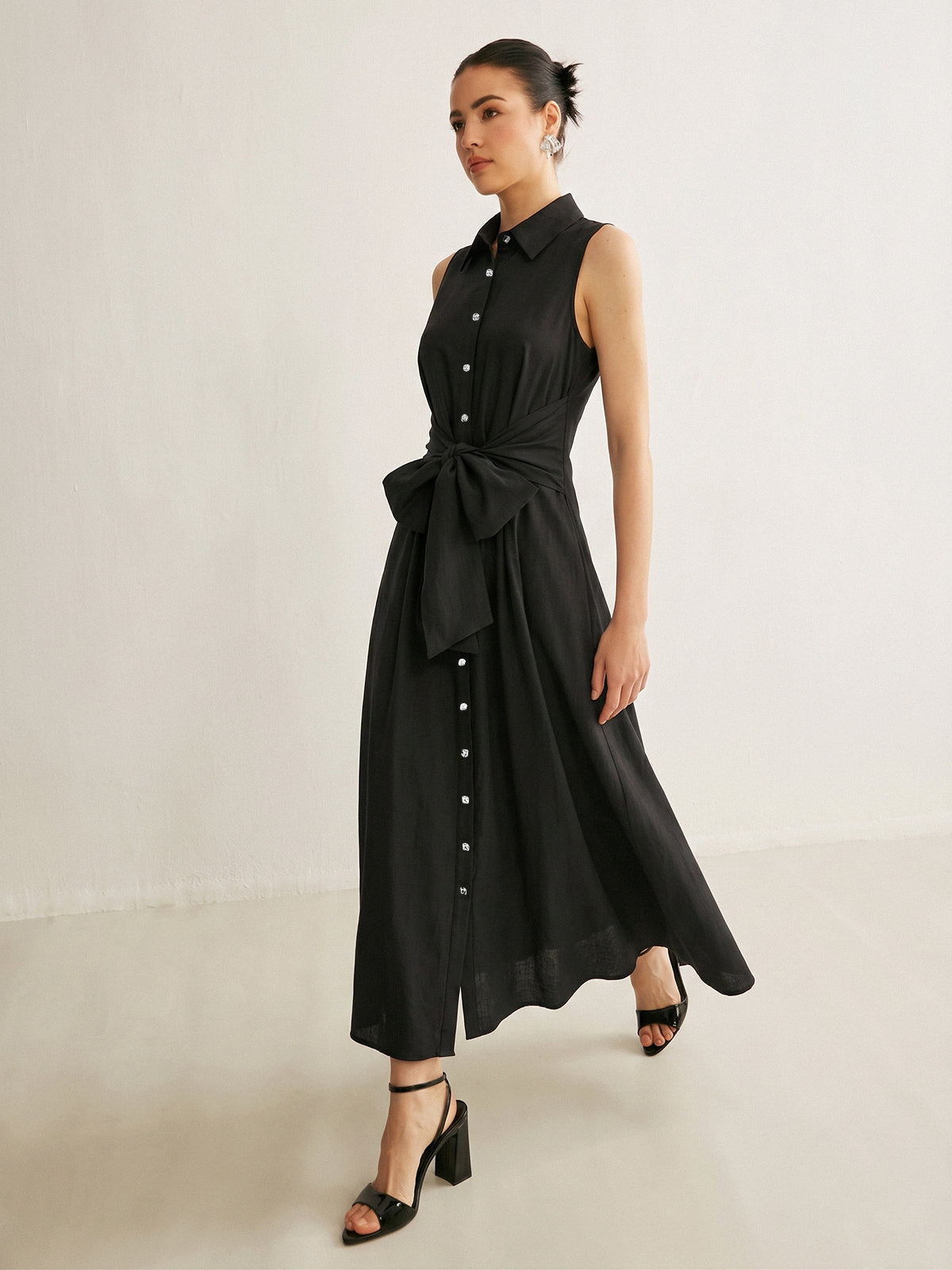 Sleeveless Tie-Waist Shirt Dress for Women Casual Summer Style
