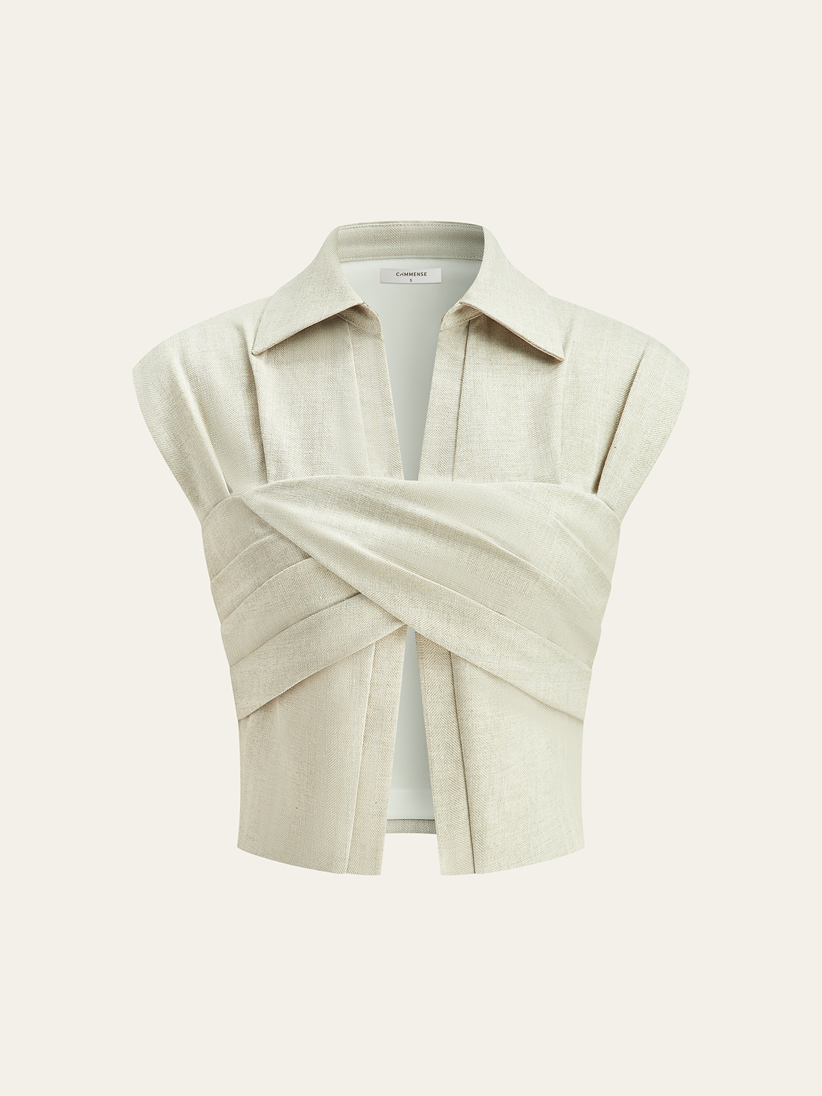 Linen Blend Cropped Blouse with Cross Wrap Detail and Tie Waist