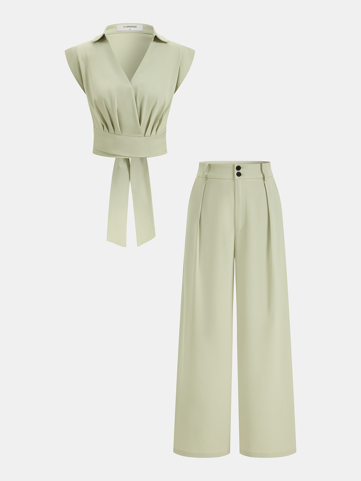 Sleeveless Tie Waist Top & Stylish Wide Leg Pants Set for Women