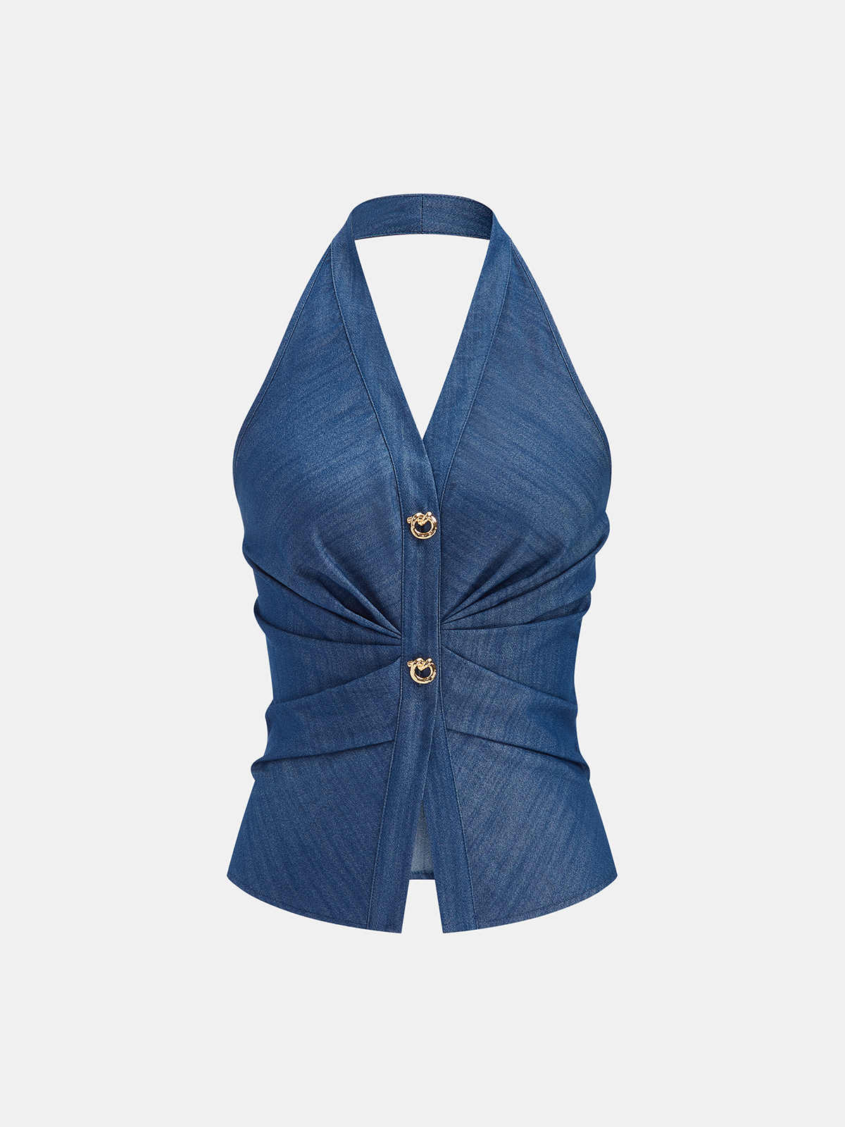 Faux Denim Halter Ruched Top & Pants Set for Women in Stylish Outfits