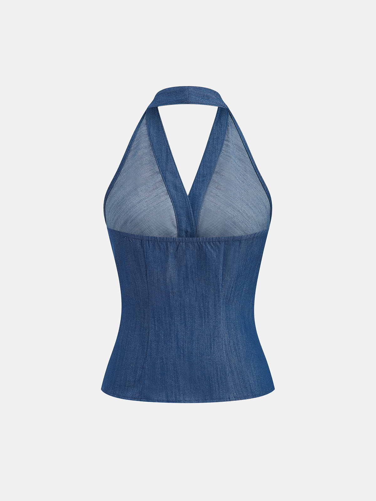 Faux Denim Halter Ruched Top & Pants Set for Women in Stylish Outfits