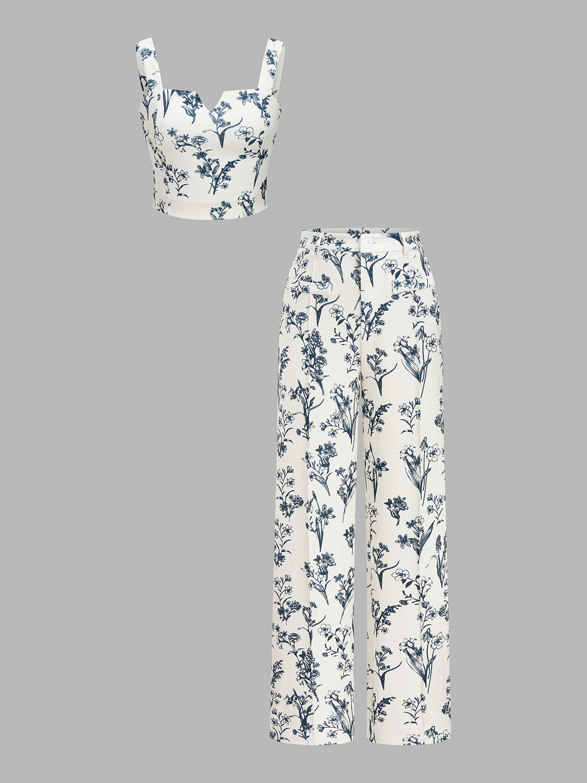 Floral Print Crop Cami Top & Wide Leg Pants Set for Women Summer Casual