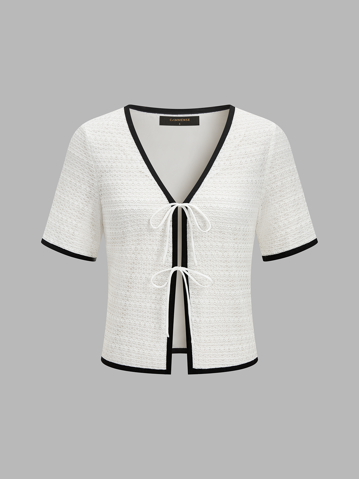 Knitted Contrast Binding Tie Front Top & Shorts Set Cozy Lounge Wear