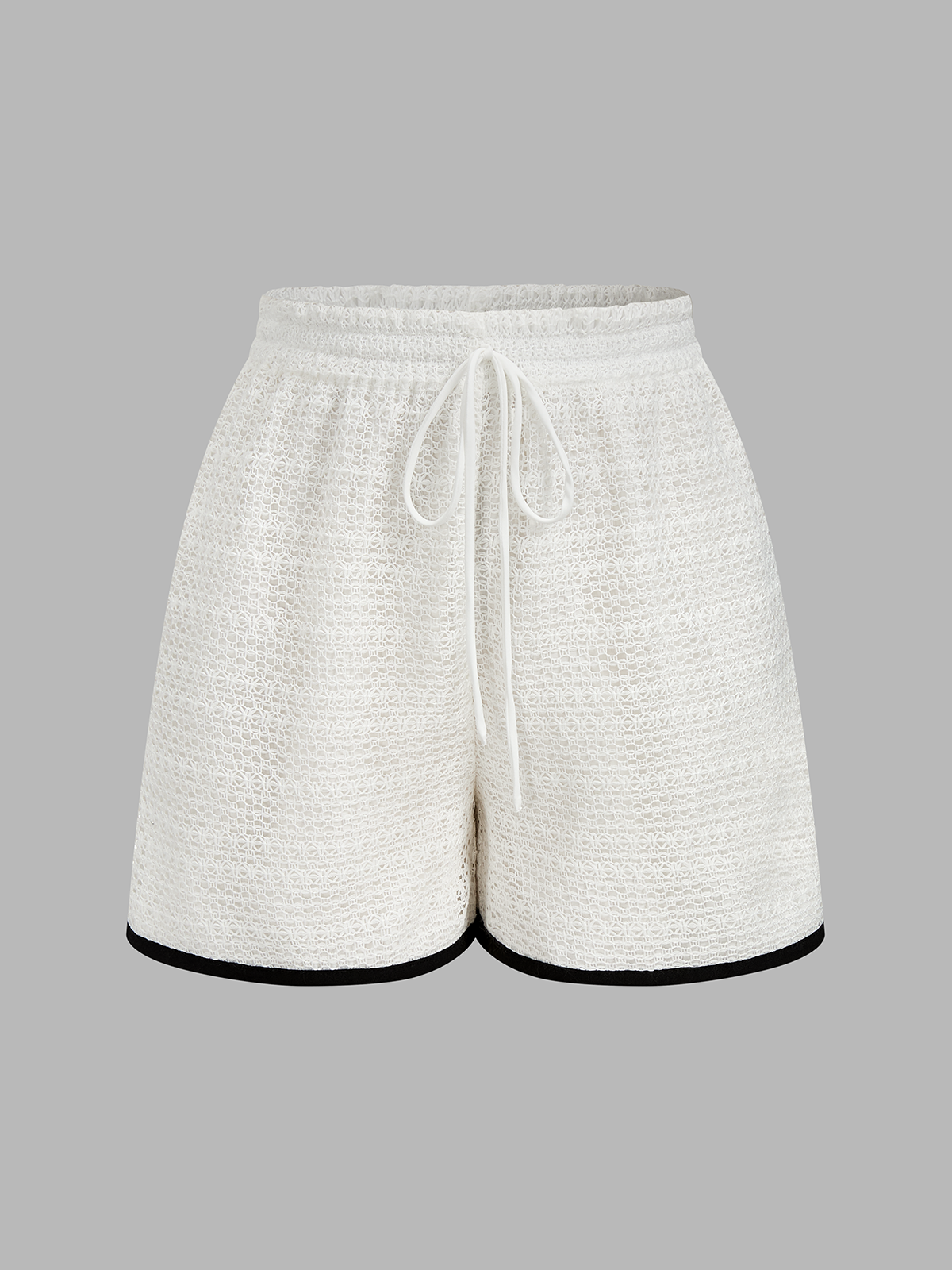 Knitted Contrast Binding Tie Front Top & Shorts Set Cozy Lounge Wear