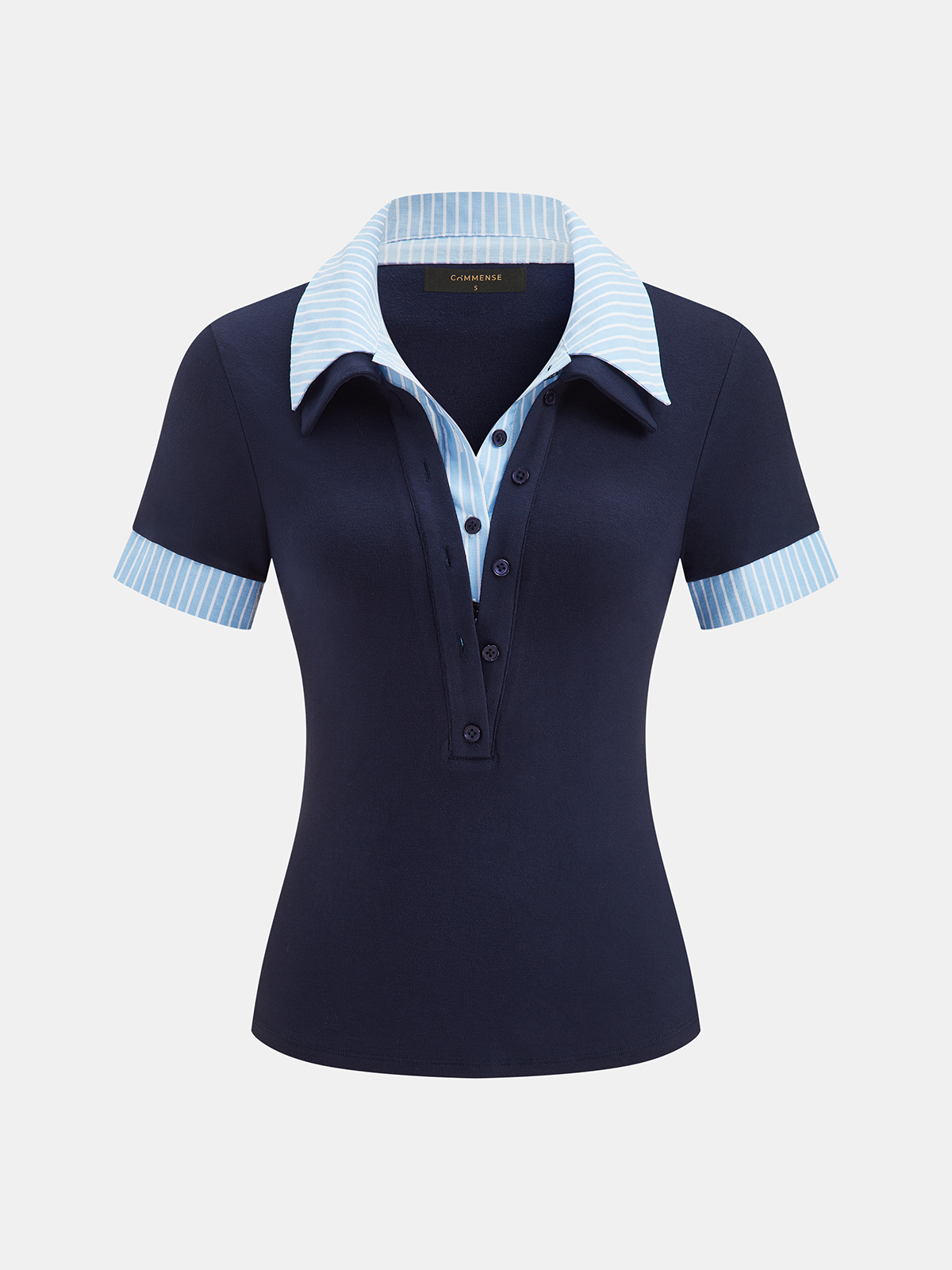 Striped Collar Short Sleeve Knit Top for Women Casual Wear