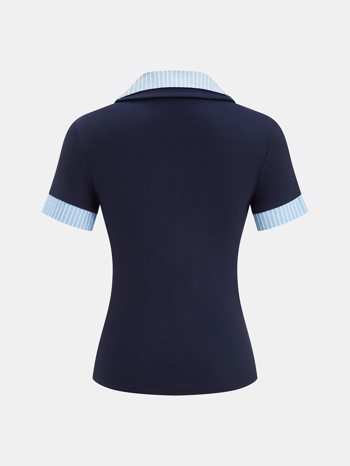 Striped Collar Short Sleeve Knit Top for Women Casual Wear