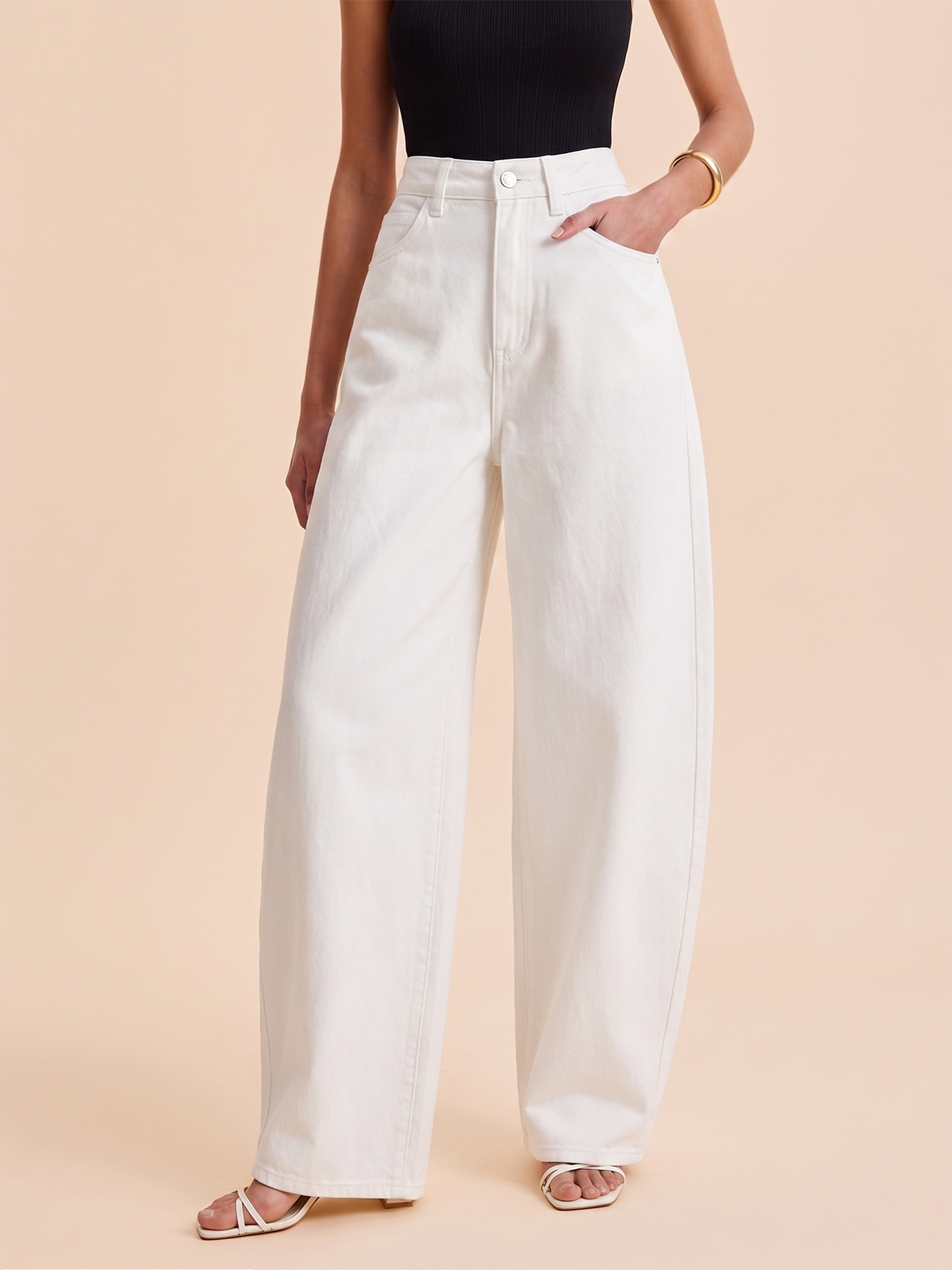 Mid-Waist Curved Leg Denim Pants for Everyday Comfort