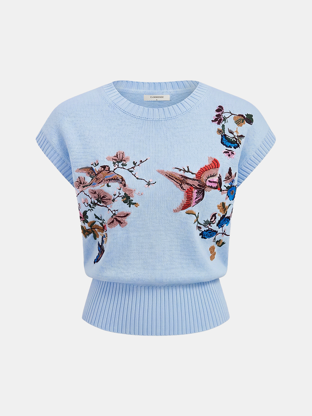 Embroidered Floral Bird Knit Vest for Women Lightweight Spring Fashion