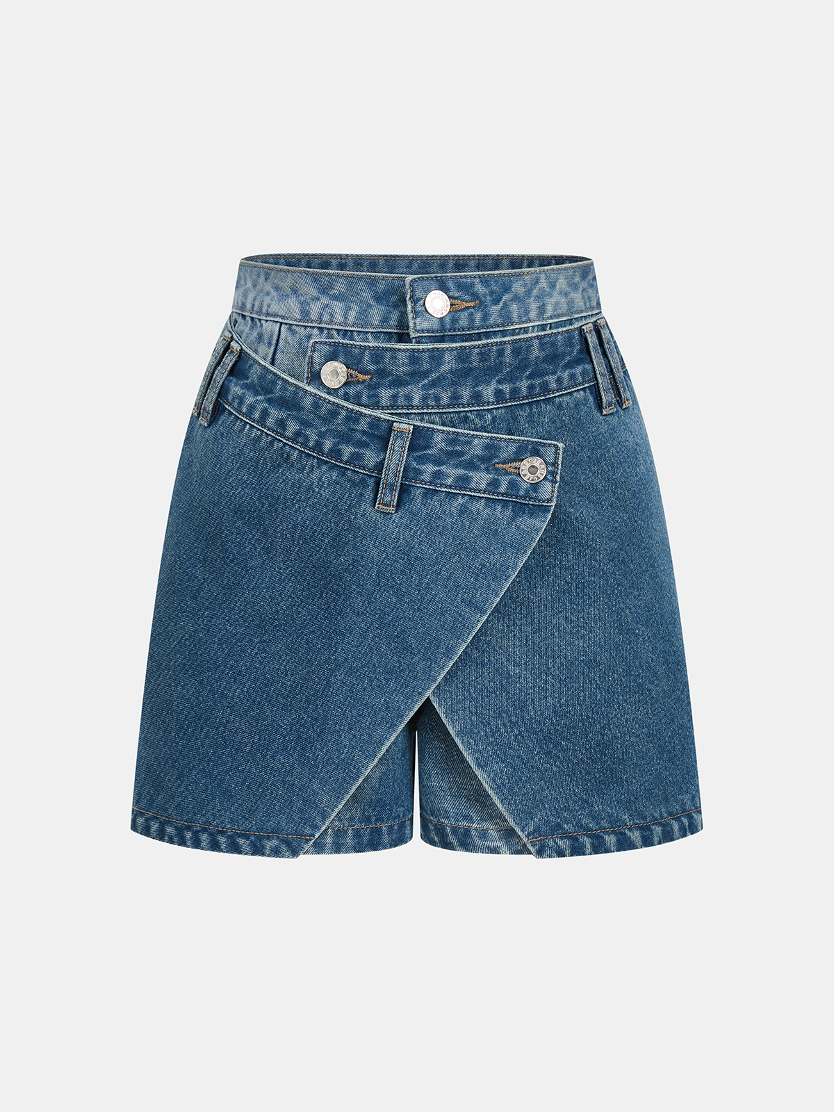 Layered Waistband Asymmetric Denim Skort Women's Fashion Trendy Style
