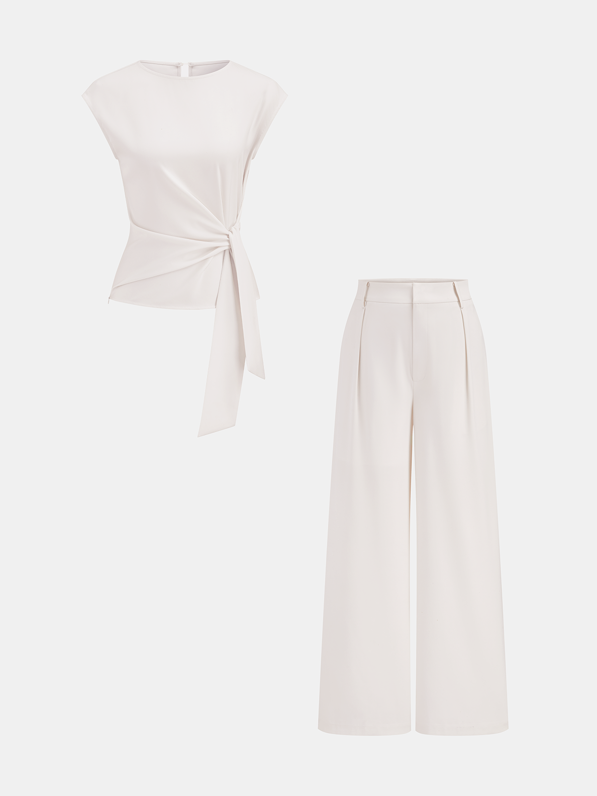 Tie Waist Sleeveless Top & Wide Leg Pants Set Women's Casual Summer Outfit