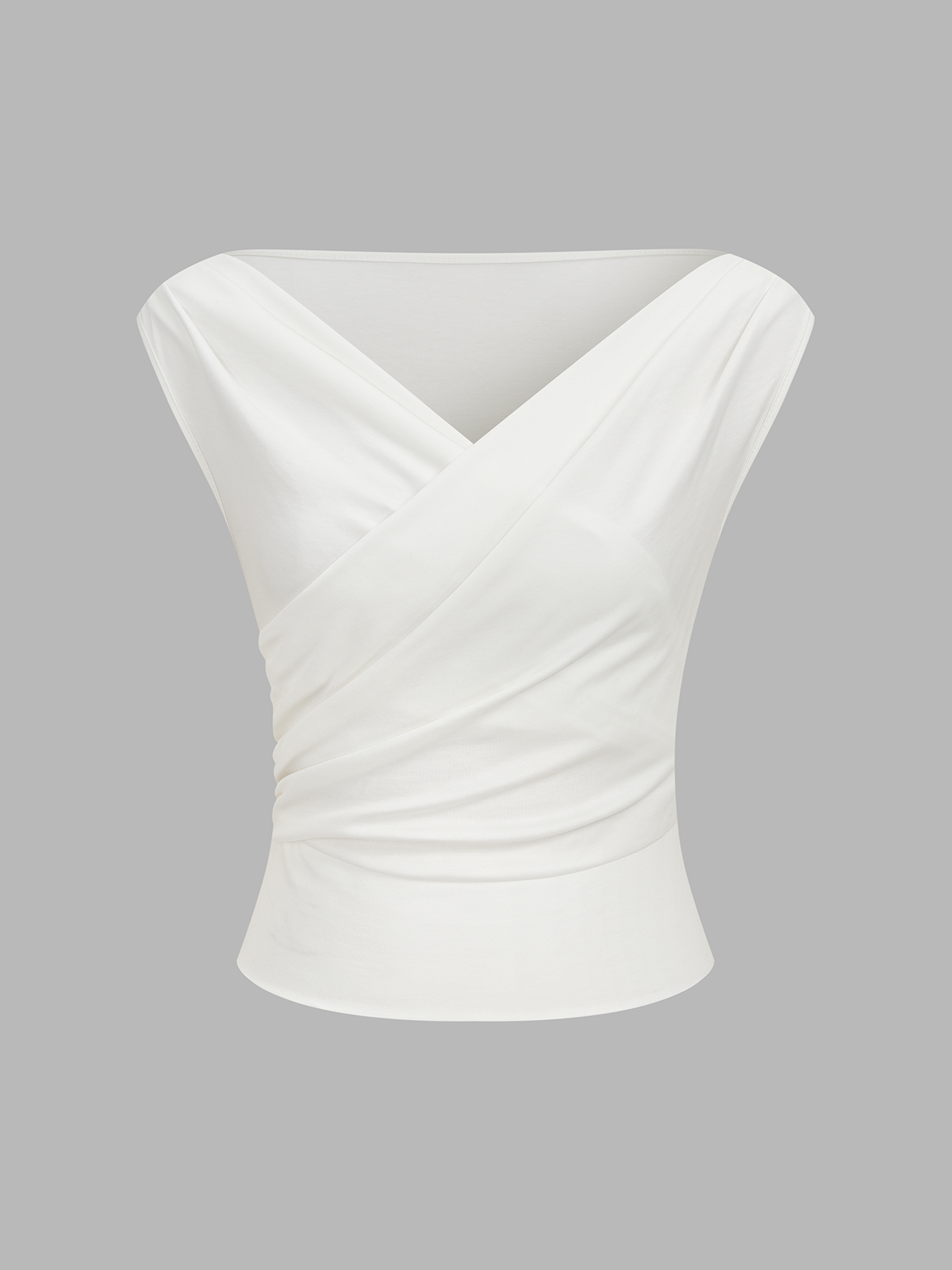 Asymmetric Neckline Ruched Blouse with Elegant Draping Detail