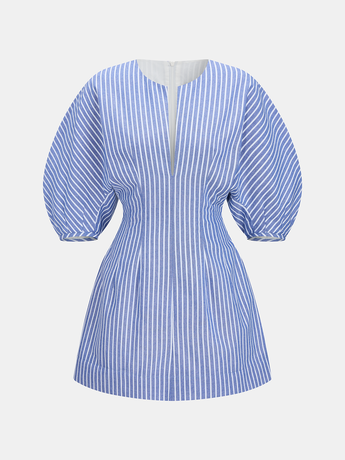 Striped Puff Sleeve Cotton Linen Mini Dress for Women Spring Casual