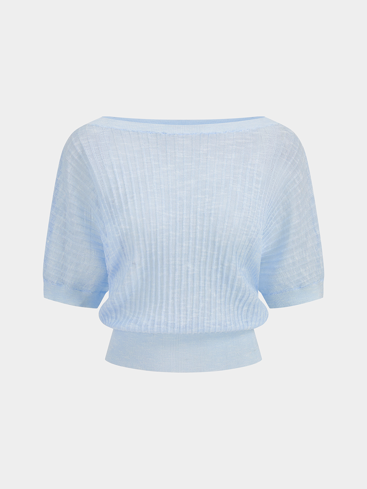 Semi-Sheer Boat Neck Ribbed Knit Long Sleeve Top for Women