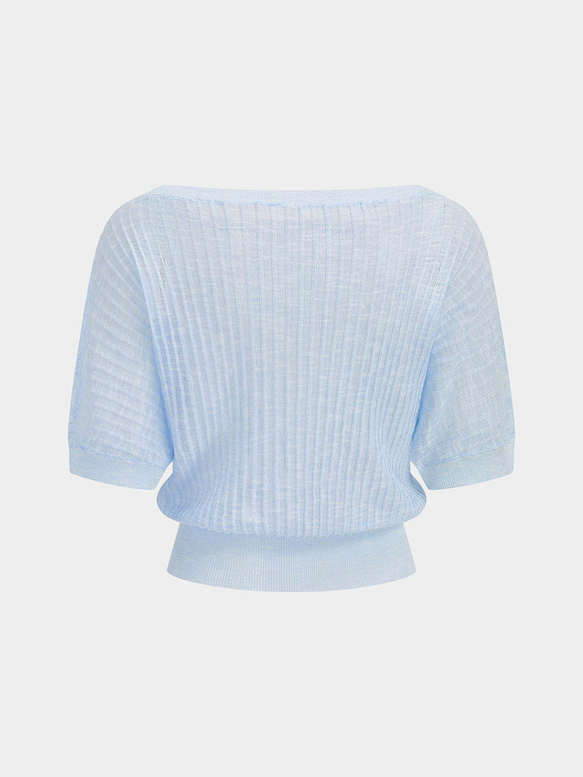 Semi-Sheer Boat Neck Ribbed Knit Long Sleeve Top for Women