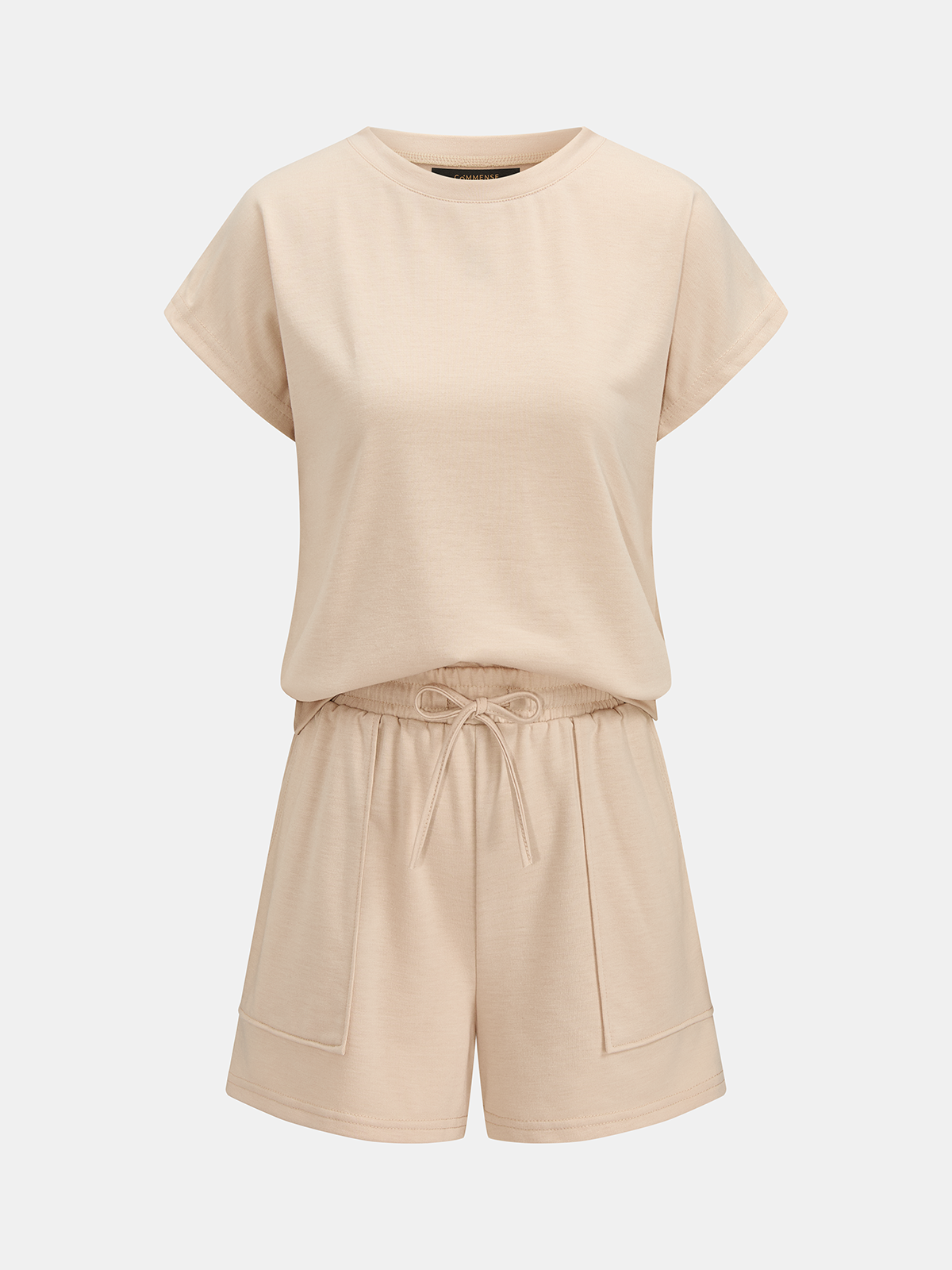 Casual Short Sleeve Top & Drawstring Shorts Set for Women Summer Comfort