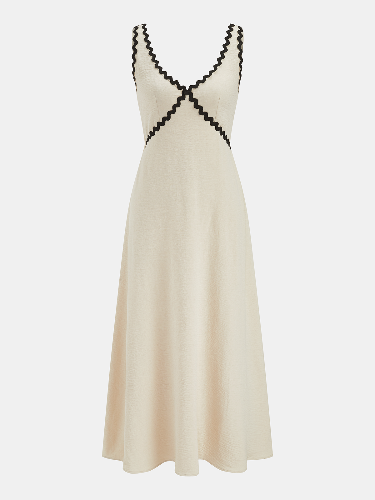 Contrast Wavy Trim Sleeveless Maxi Dress for Elegant Evening Wear