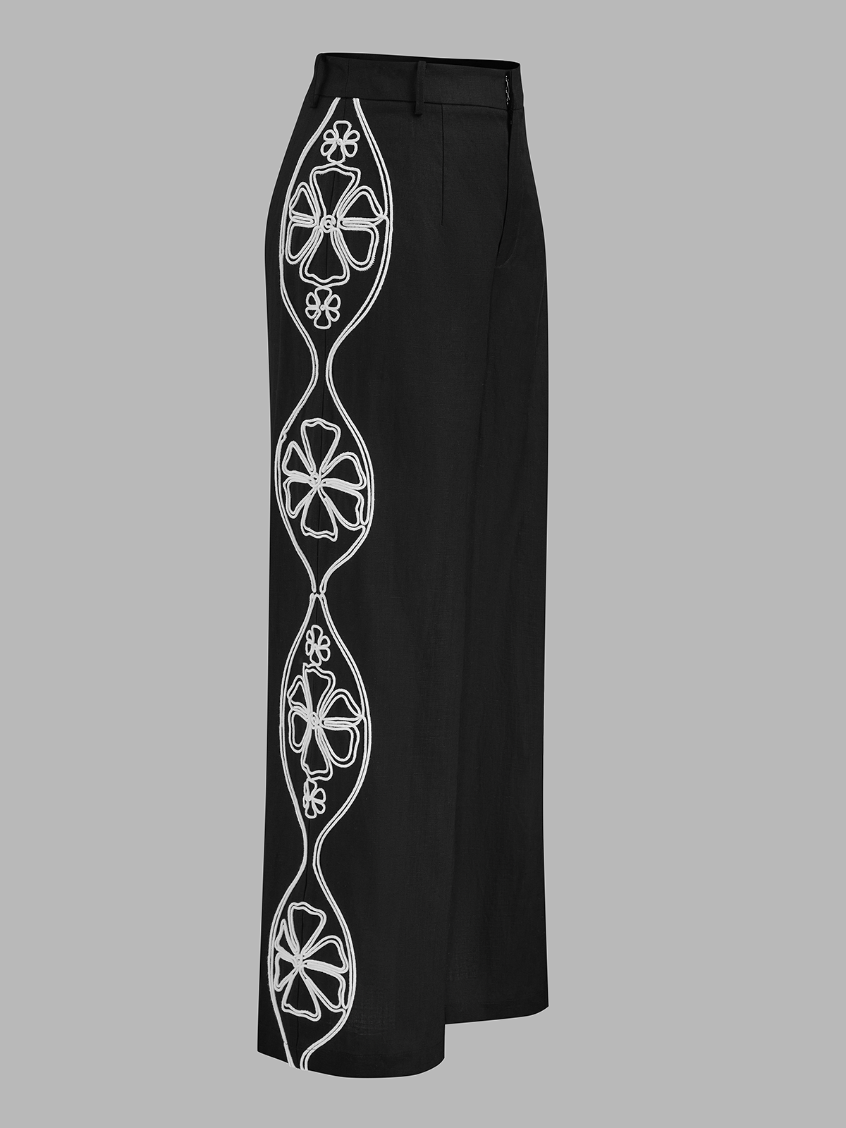 Linen Blend Side Embroidered Wide Leg Pants for Women Summer Comfort