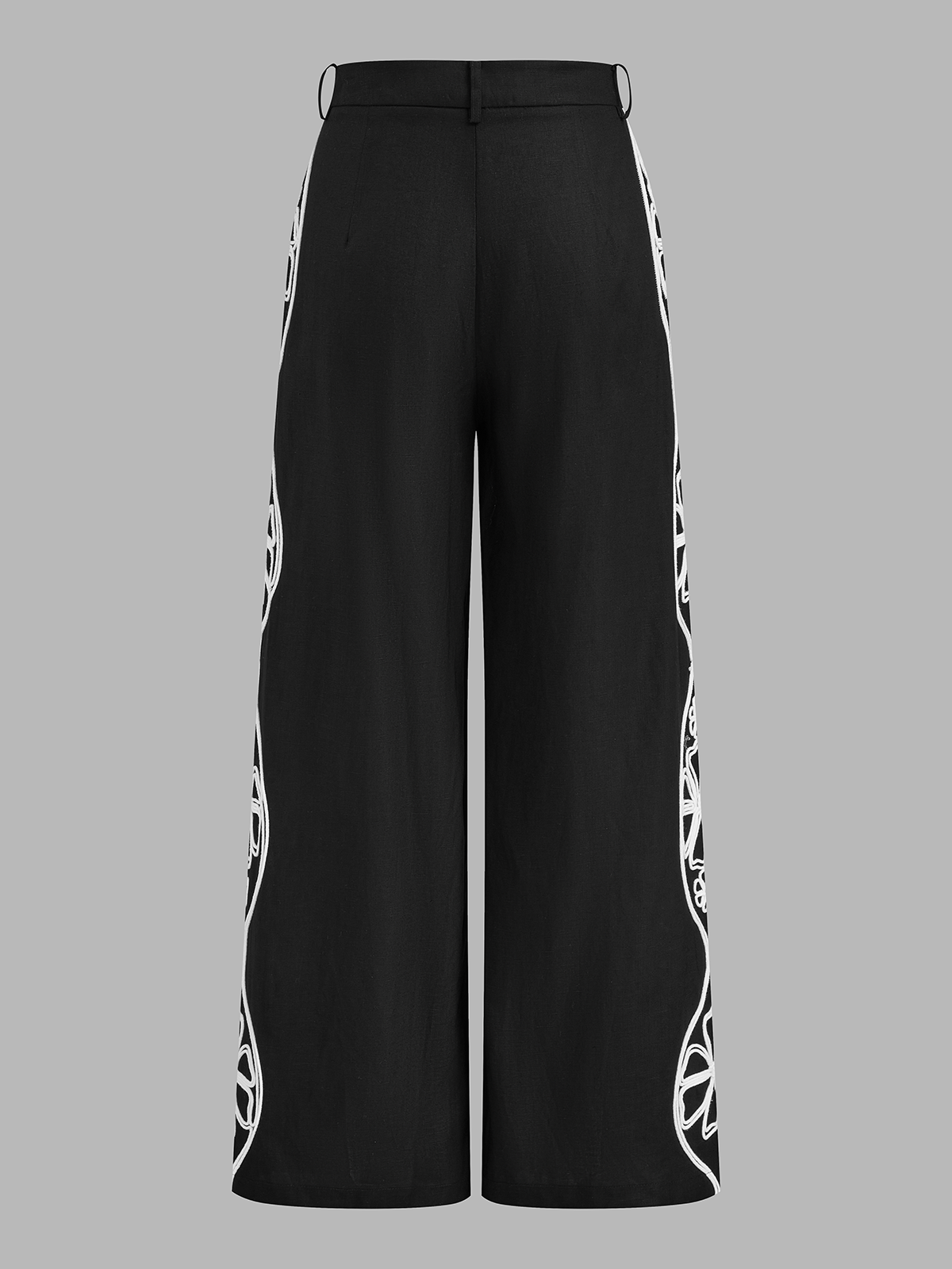 Linen Blend Side Embroidered Wide Leg Pants for Women Summer Comfort