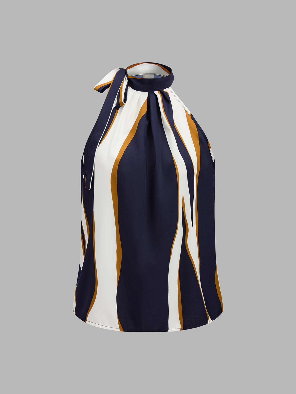 Striped Tie-Neck Top & Button Detail Shorts Set for Women Summer Outfit