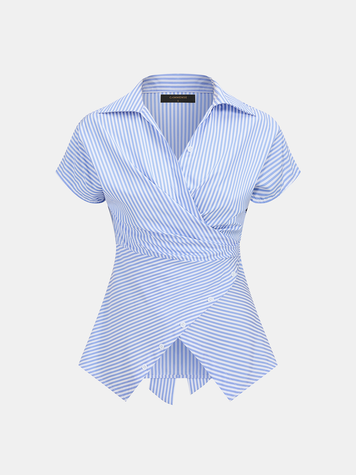 Striped Short Sleeve Wrap Tie-Back Shirt for Women Summer Casual Wear
