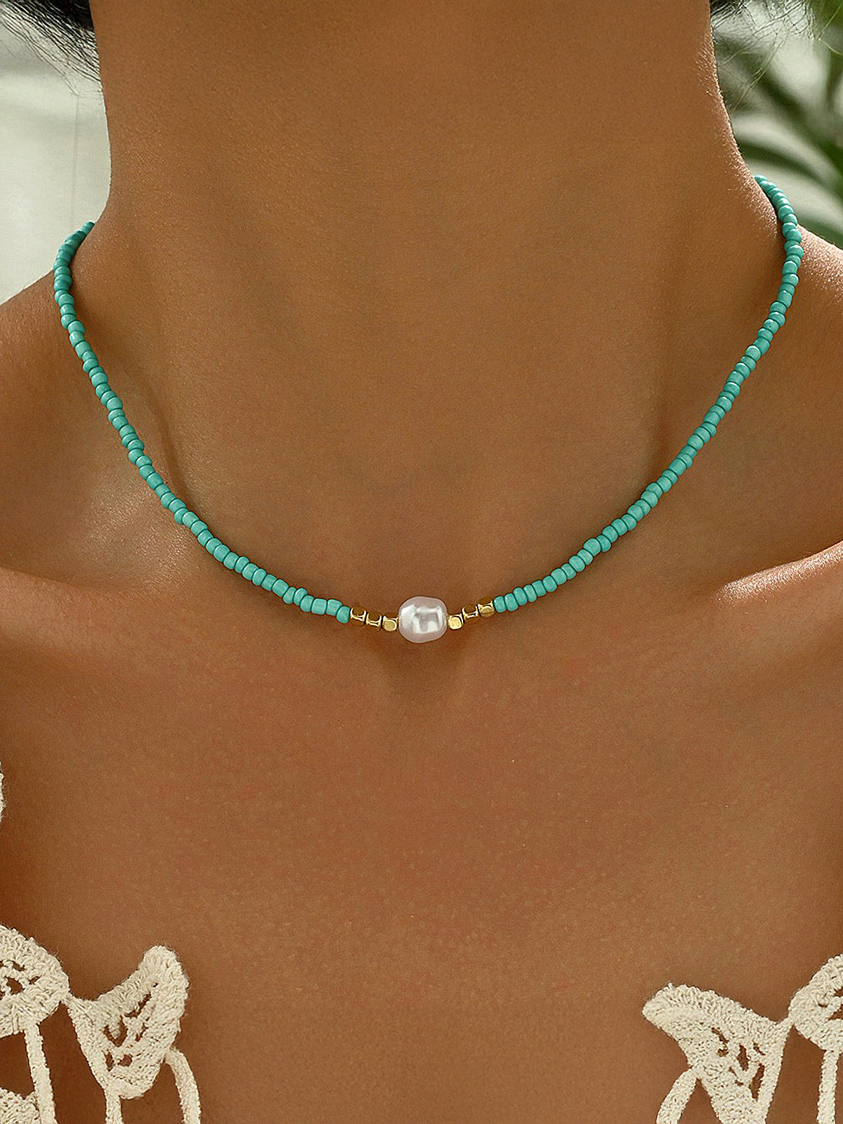 Beaded Pearl Choker Necklace for Women Elegant Style