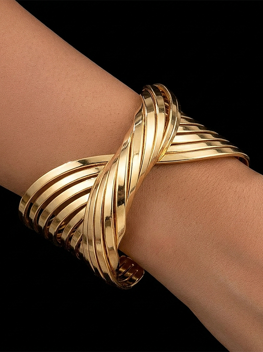 Twisted Multi Layer Cuff Bracelet, Stainless Steel Adjustable Fashion Accessory