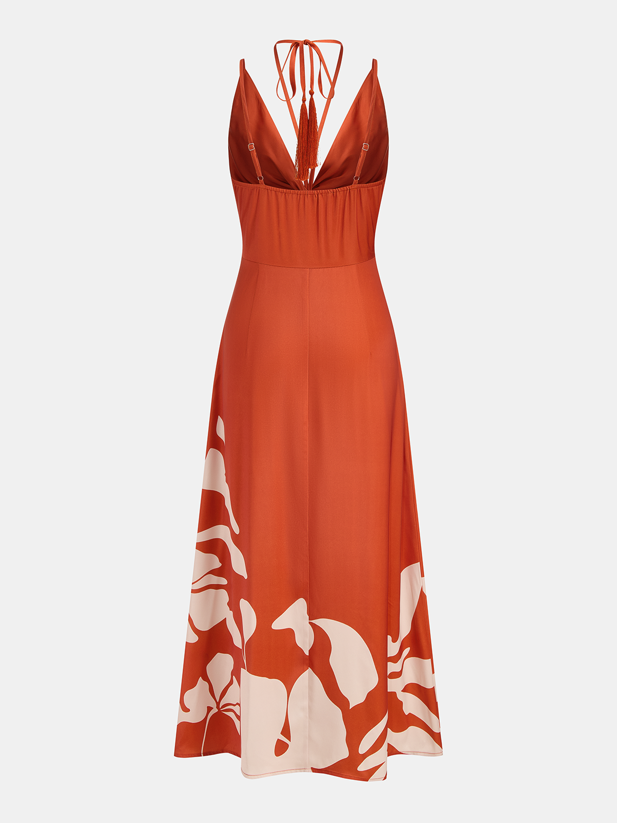 Tassel Detail Twist-Front Floral Print Maxi Dress with V-Neck and Empire Waist