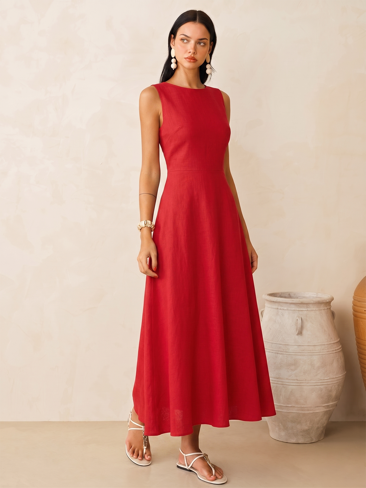 Sleeveless Linen Blend Maxi Dress for Summer Comfort