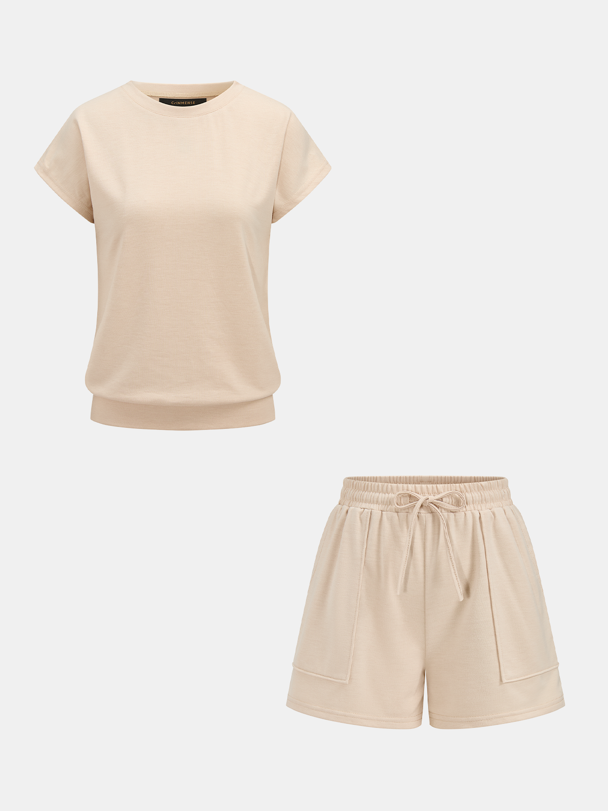 Casual Short Sleeve Top & Drawstring Shorts Set for Women Summer Comfort