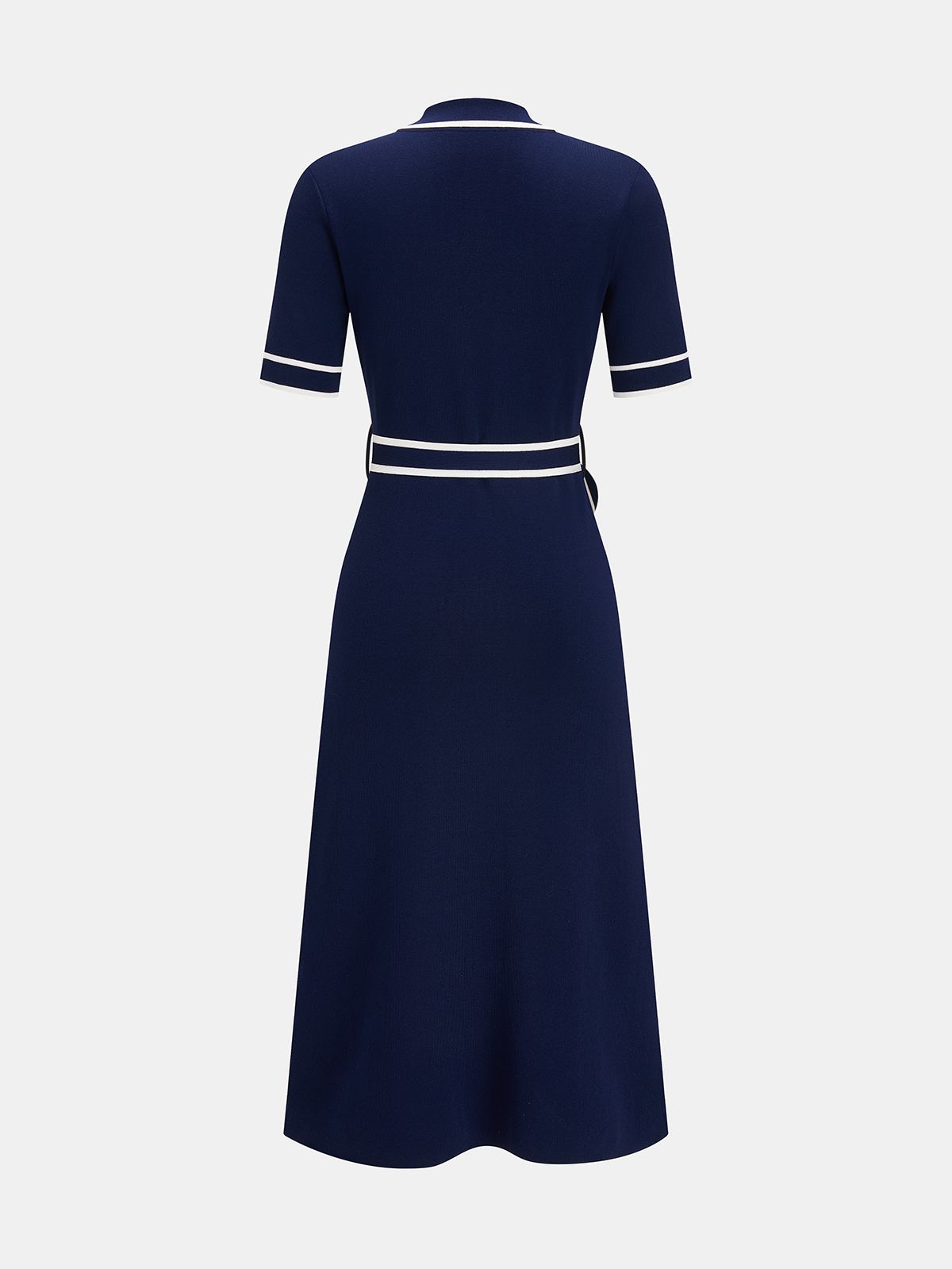 Contrast Trim Belted Short Sleeve Knit Dress for Women Summer Casual