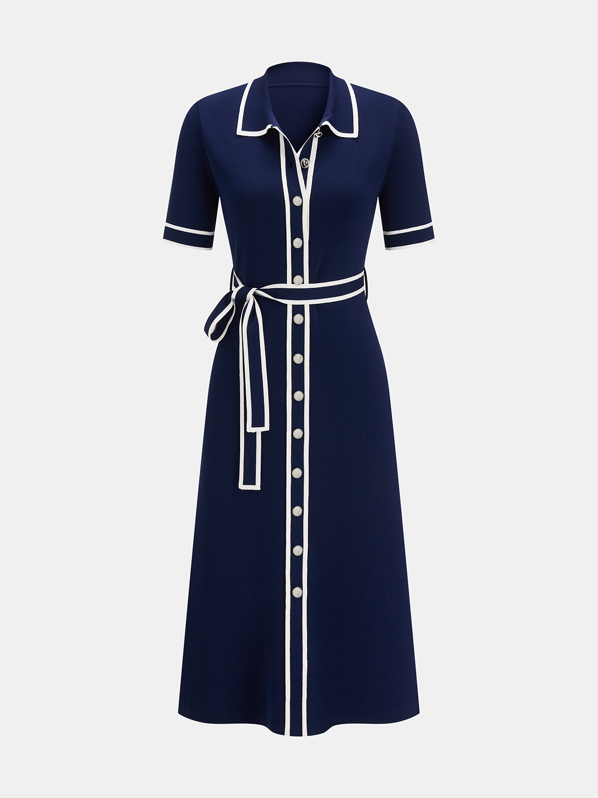 Contrast Trim Belted Short Sleeve Knit Dress for Women Summer Casual