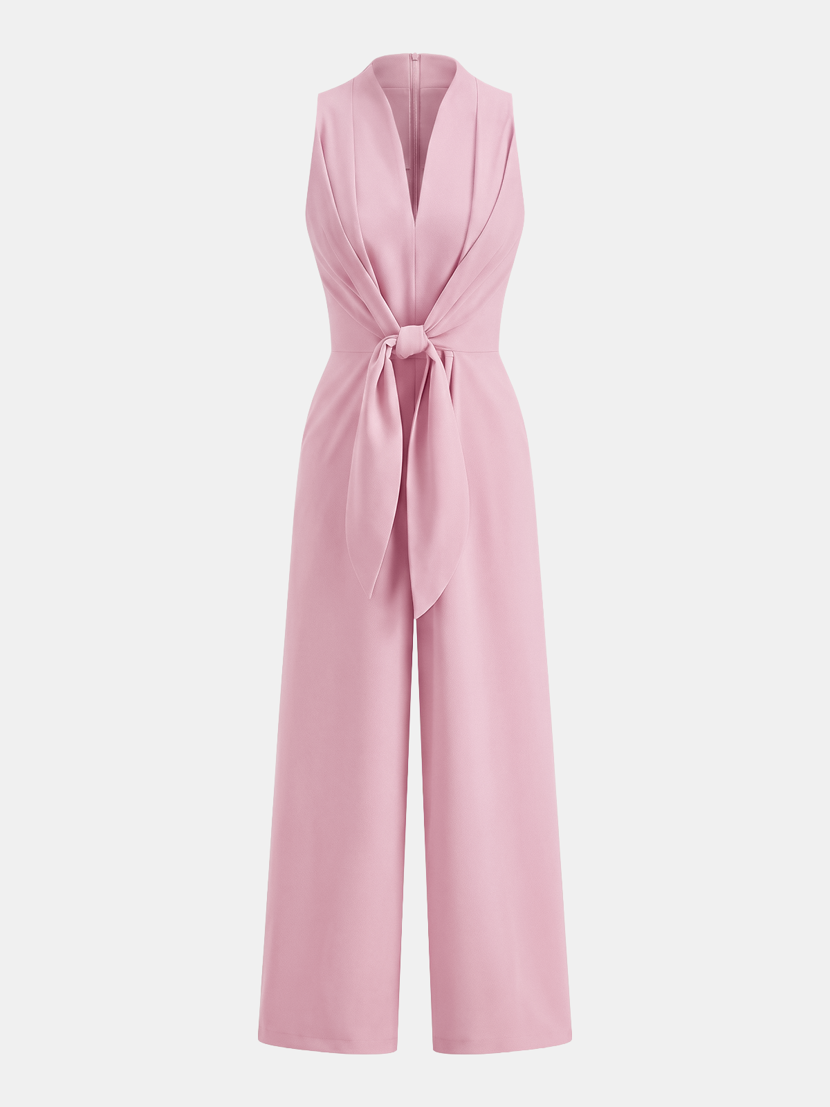 Sleeveless V-Neck Tie Waist Wide-Leg Jumpsuit for Women, Stylish Chic Comfortable