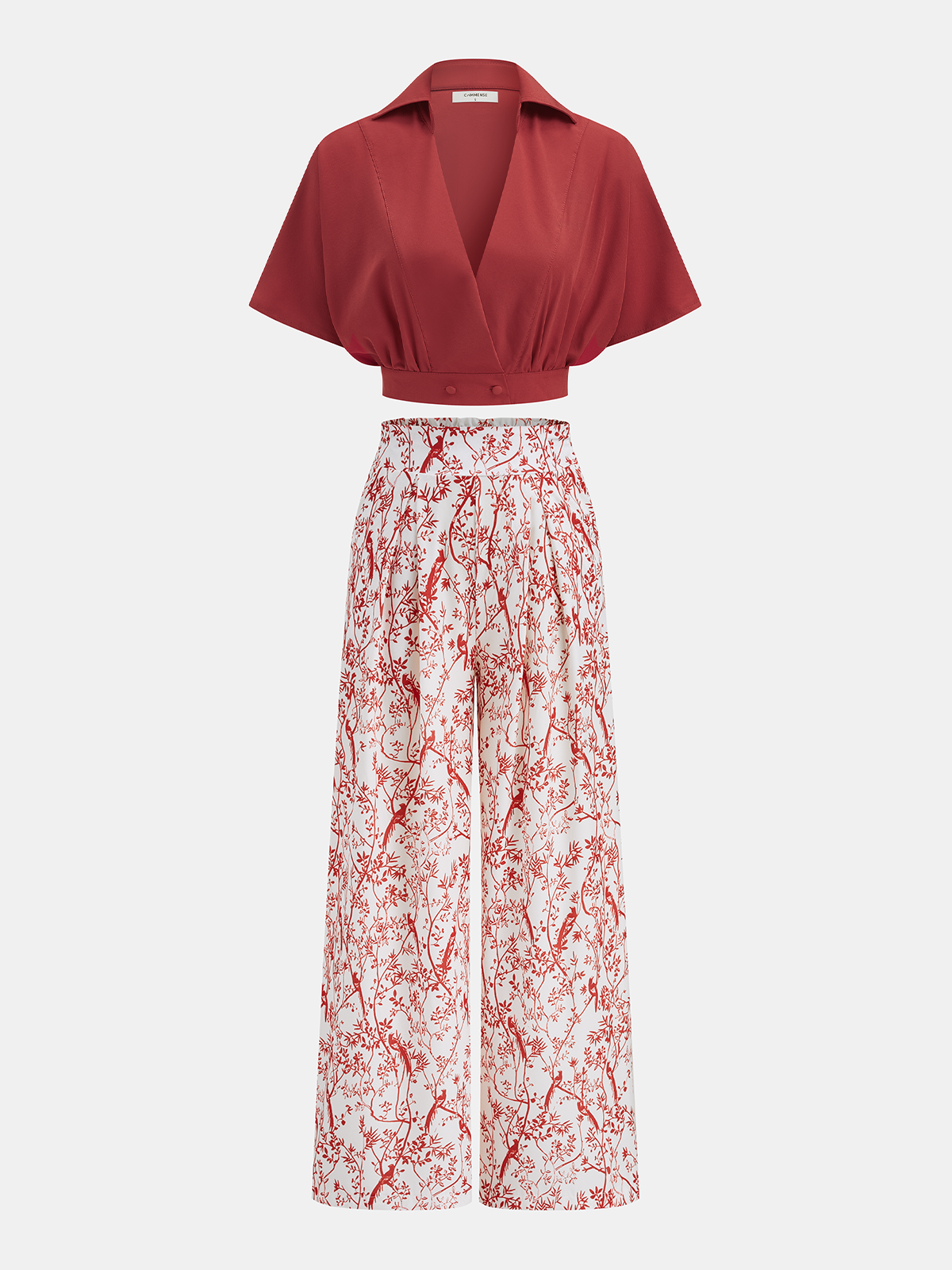 Cropped Top & Printed Wide Leg Pants Trendy Casual Outfit
