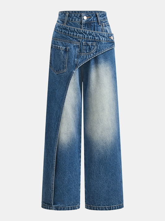 Asymmetric Deconstructed Wide Leg Jeans Modern High Waist Street Style
