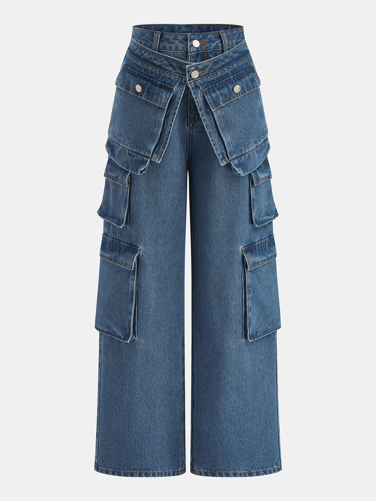 Multi Pocket Wide Leg Denim Pants for Women, Casual Style