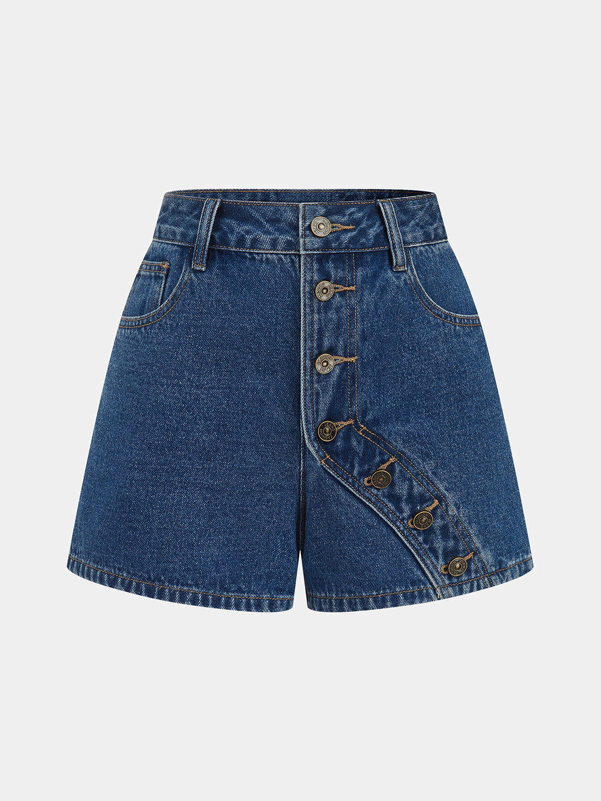 Asymmetrical Button Denim Shorts High-Waisted Trendy Summer Style